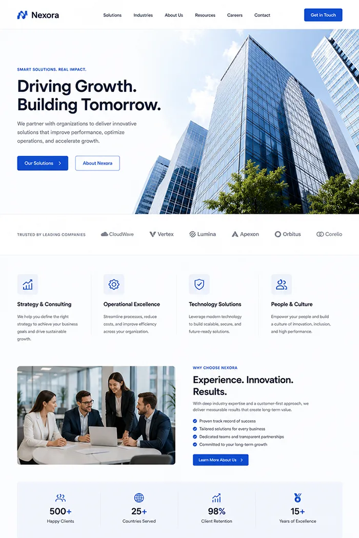 Corporate website homepage demo featuring business services and company information