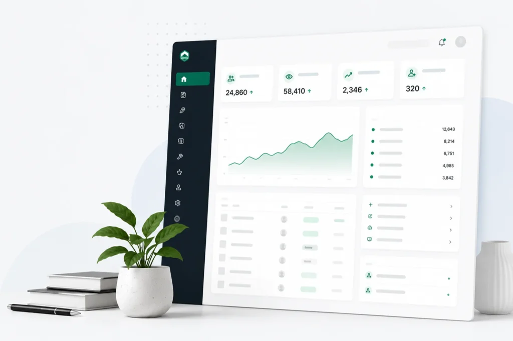 WordPress dashboard interface showcasing website management and analytics tools