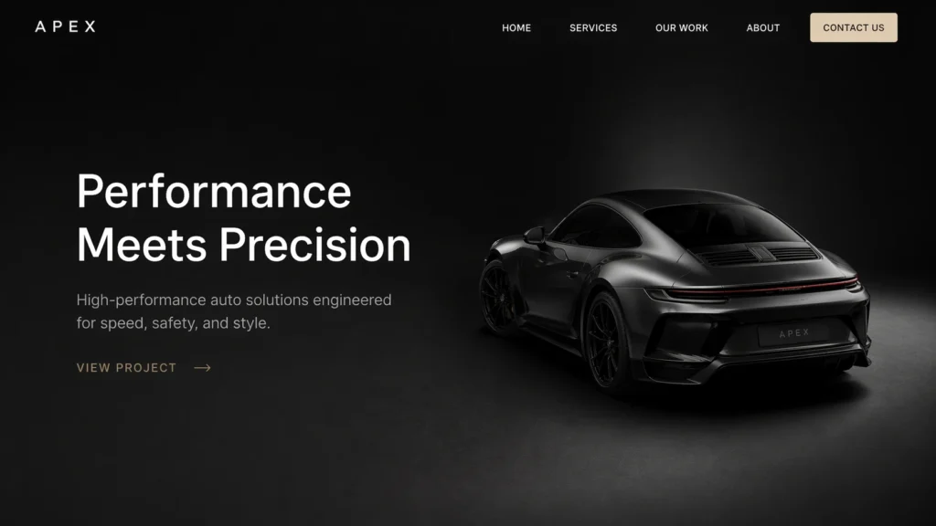 Example hero section of the Apex Automotive website
